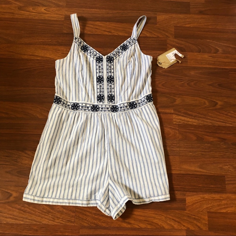 True Craft Embroidered Striped Romper Size L New